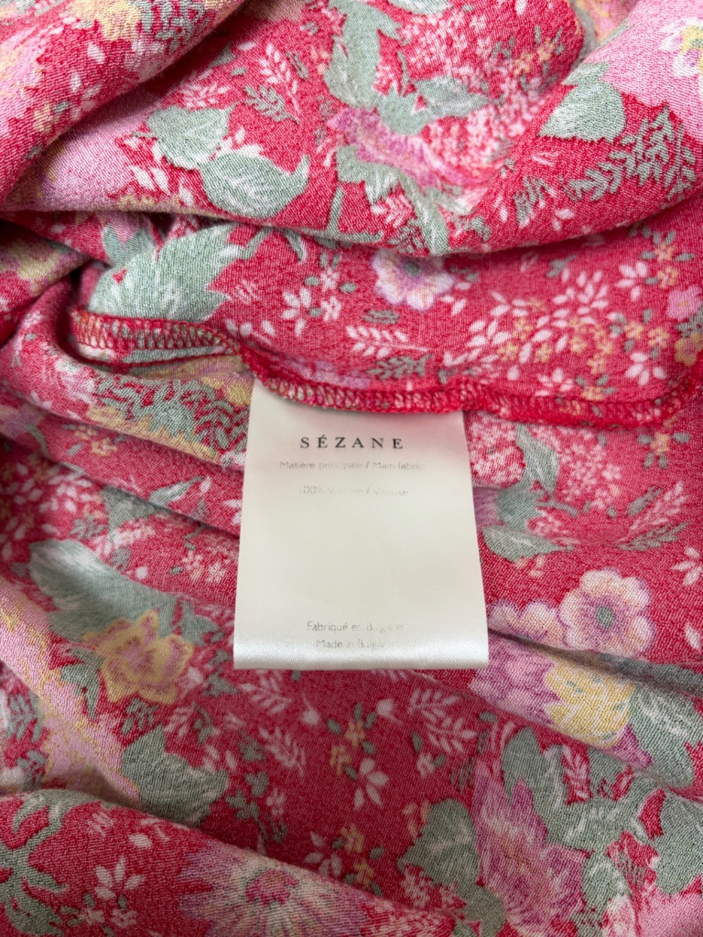 Sezane Manette Floral Blouse Ruffle Open Back Top V Neck Red Pink Size Small - Picture 11 of 14